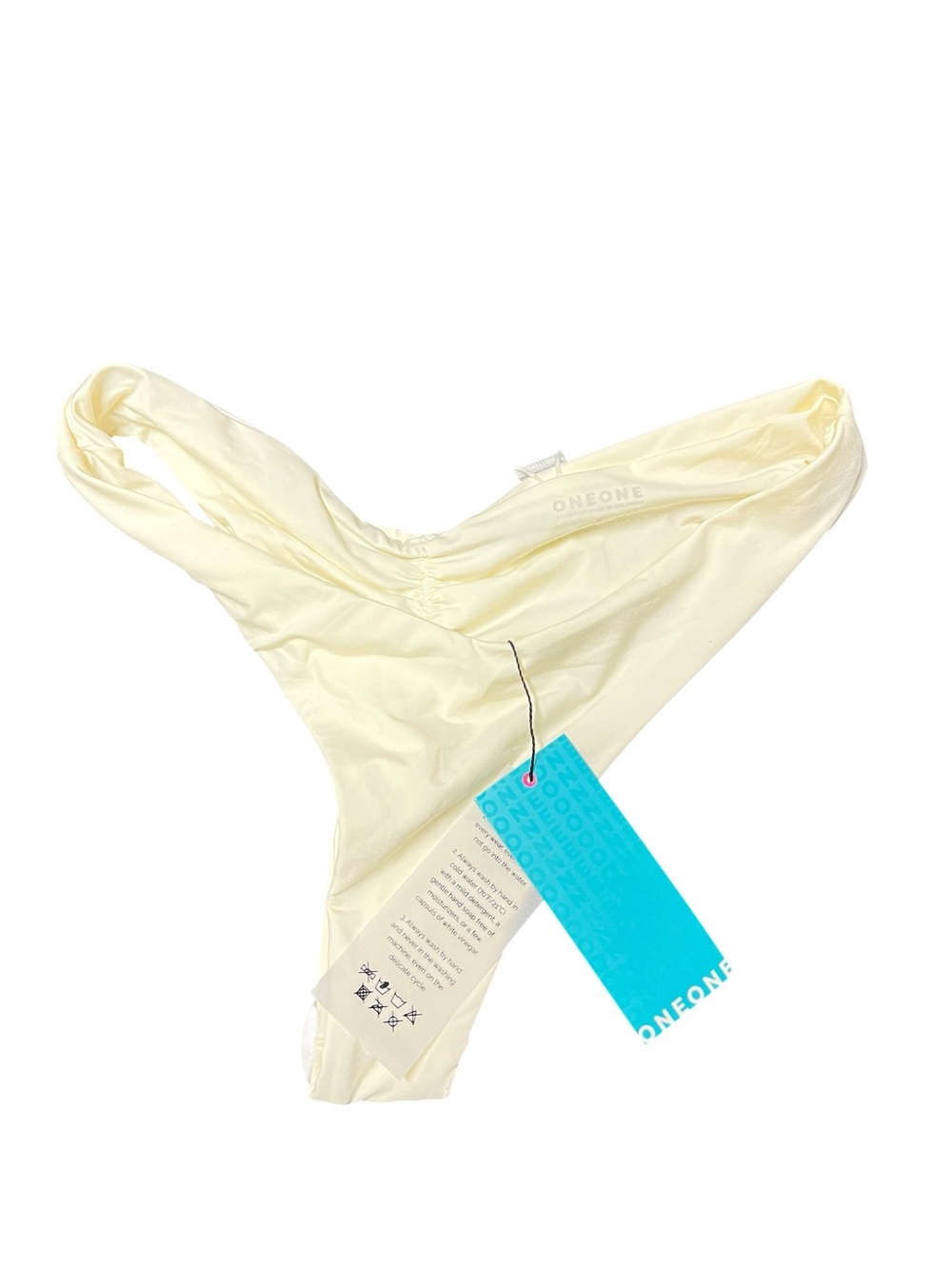 New OneOne Ivory Ruched Thong Swim Bikini Bottom